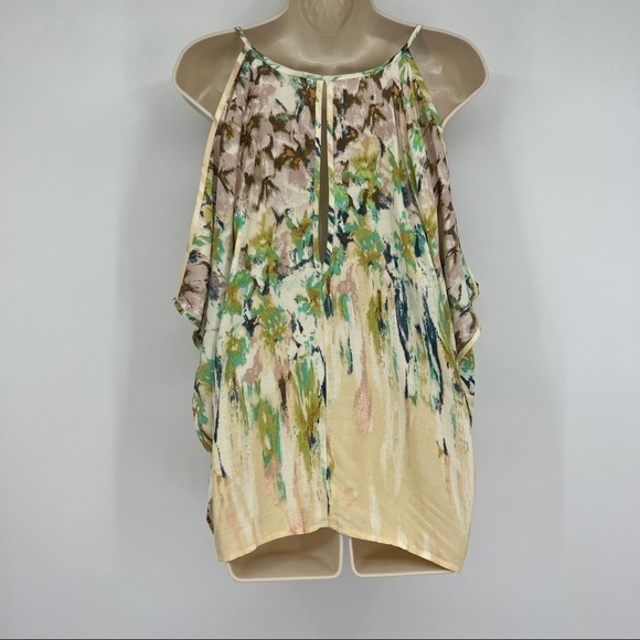 Lovestitch Floral Cold Shoulder Keyhole V-Neckline Multicolor Scarf Blouse - Picture 7 of 11